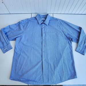 Calvin Klein Shirt Long Sleeve Button Down Blue White Geo BIG 18.5 34/35